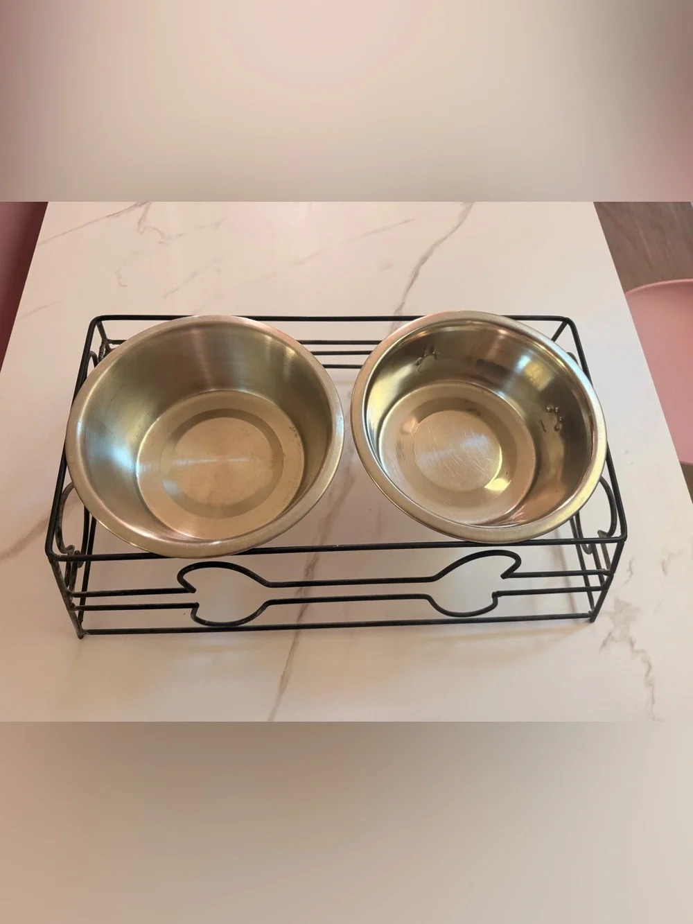 Stainless Steel Double Dog Bowl with Black Metal Stand - Silver/Black
